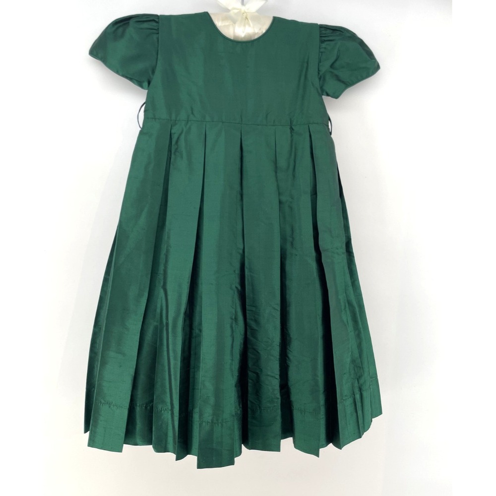 Strasburg Silk Dress Girl Sz 2Y Green Holiday Wedding Crinoline Slip NO SASH